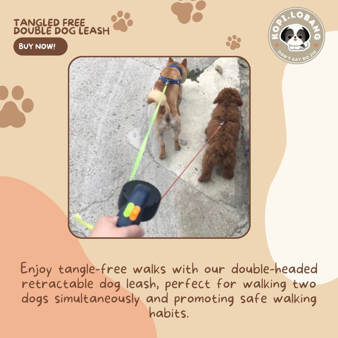✅[SG] Double Retractable Dog Leash – Tangle-Free for 2 Dogs with LED Light & Waste Bag Holder
