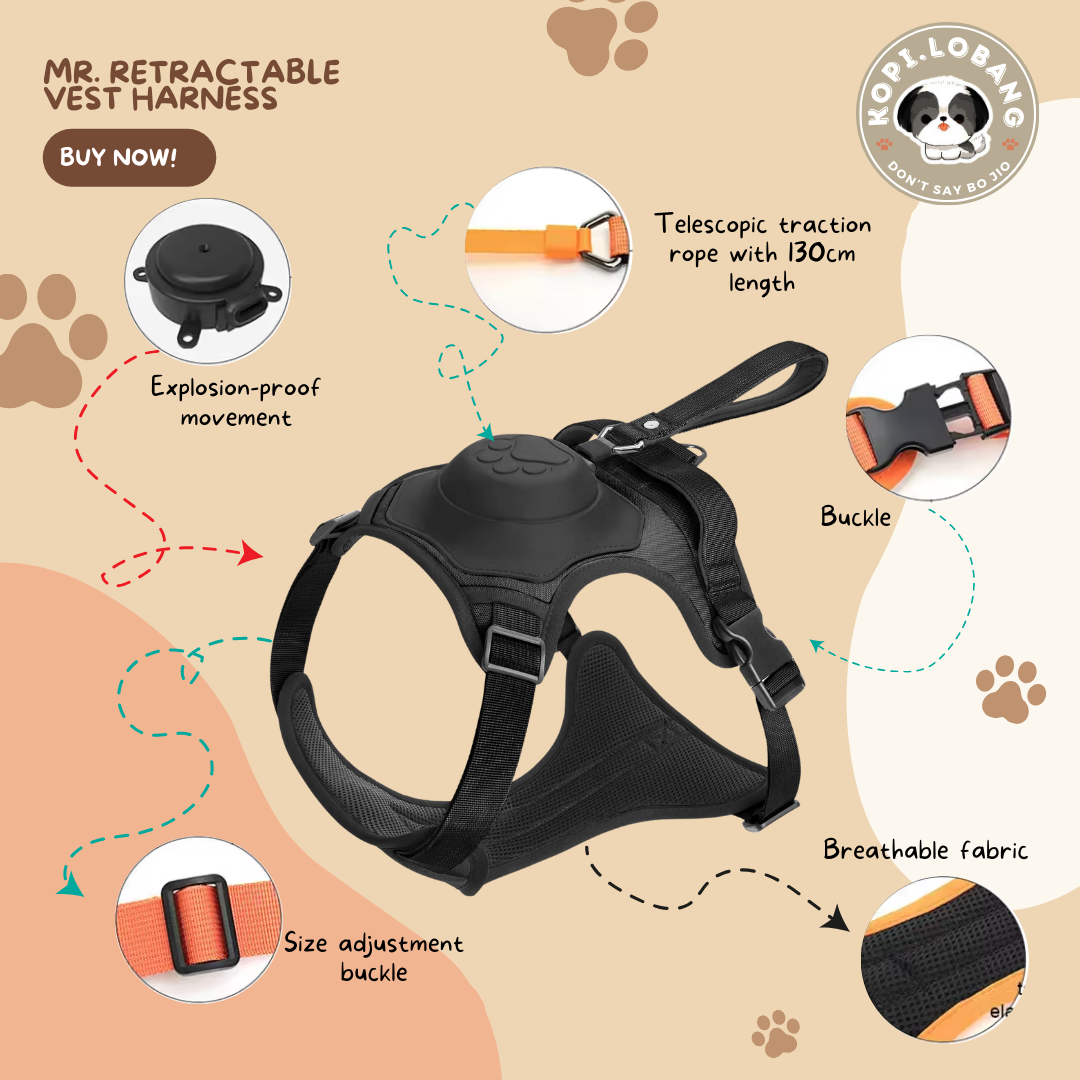 ✅[SG] MR. RETRACTABLE VEST HARNESS ★ FREE Enrichment Tips & Ideas e-Guide Worth $7 ★ Pet Enrichment ★ SG Stock ★ Kopi Lobang