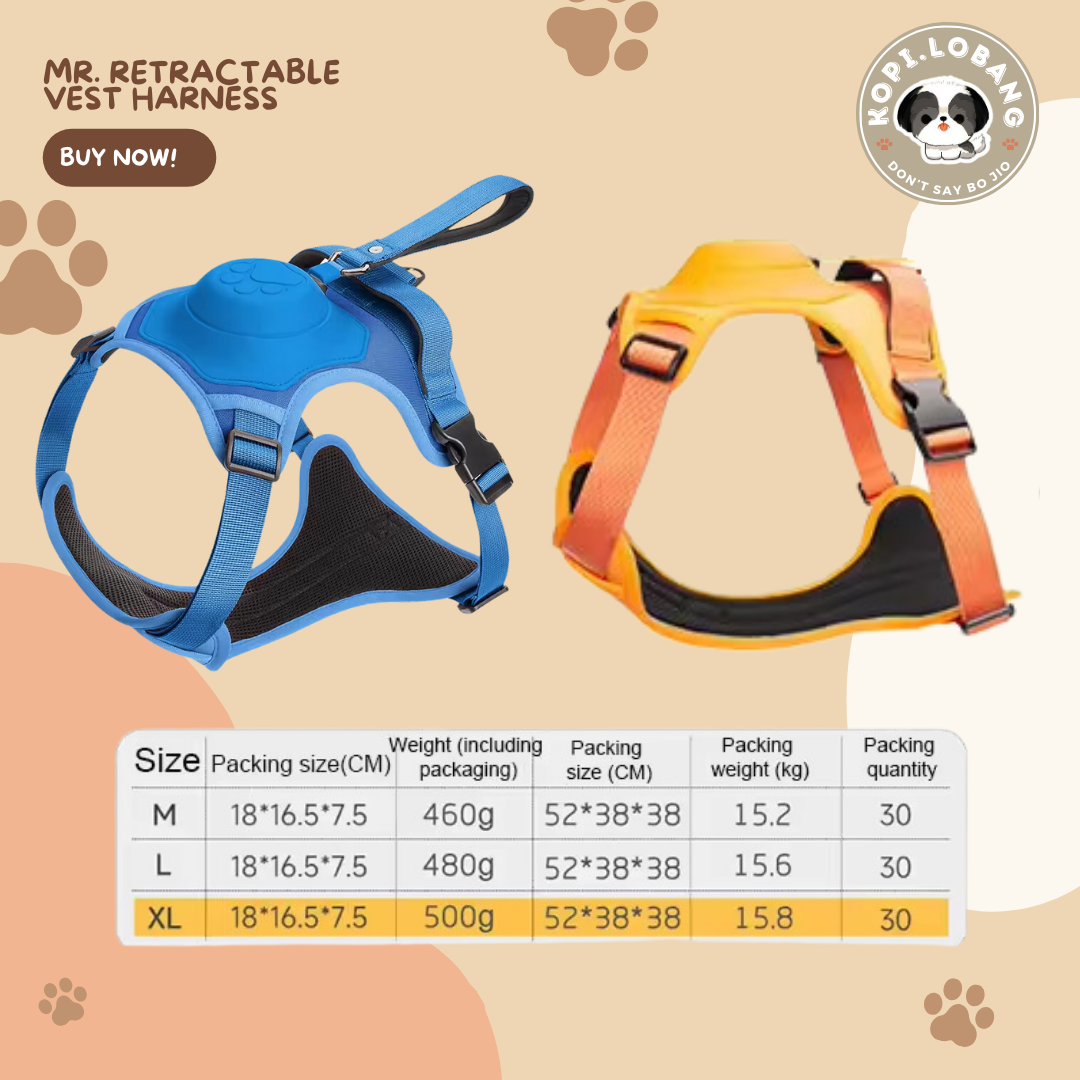 ✅[SG] MR. RETRACTABLE VEST HARNESS ★ FREE Enrichment Tips & Ideas e-Guide Worth $7 ★ Pet Enrichment ★ SG Stock ★ Kopi Lobang