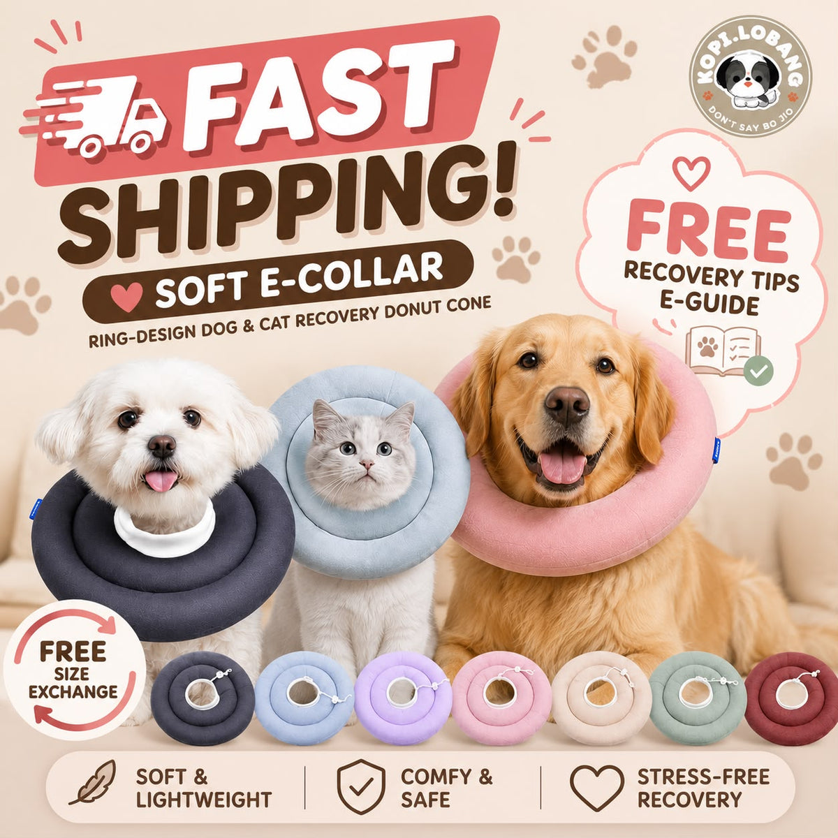 ✅[SG] [FAST] SOFT CONE E-COLLAR RING DESIGN DOG & CAT RECOVERY CIRCLE ★
