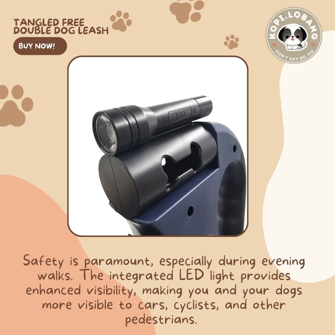 ✅[SG] Double Retractable Dog Leash – Tangle-Free for 2 Dogs with LED Light & Waste Bag Holder