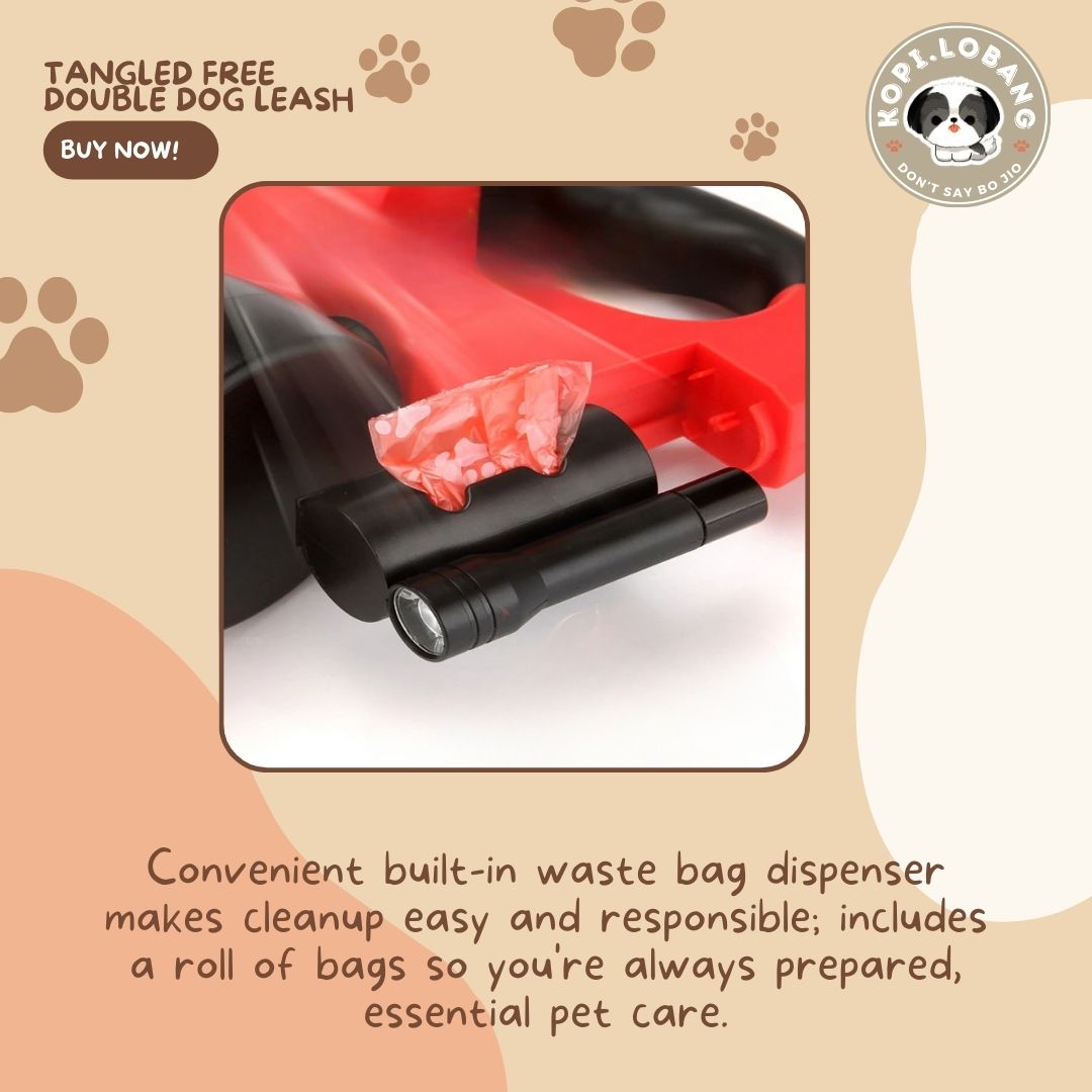 ✅[SG] Double Retractable Dog Leash – Tangle-Free for 2 Dogs with LED Light & Waste Bag Holder