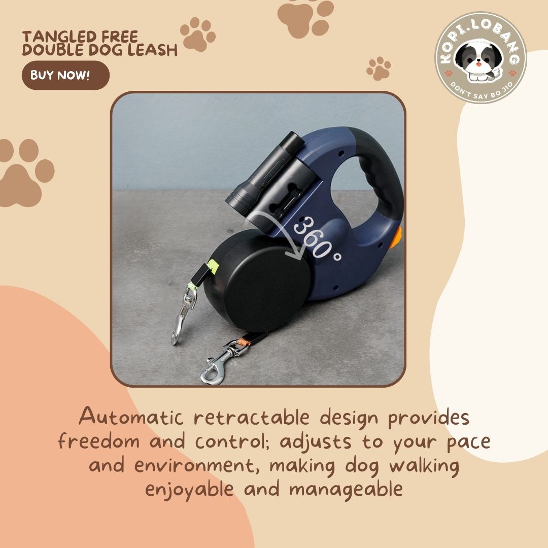 ✅[SG] Double Retractable Dog Leash – Tangle-Free for 2 Dogs with LED Light & Waste Bag Holder