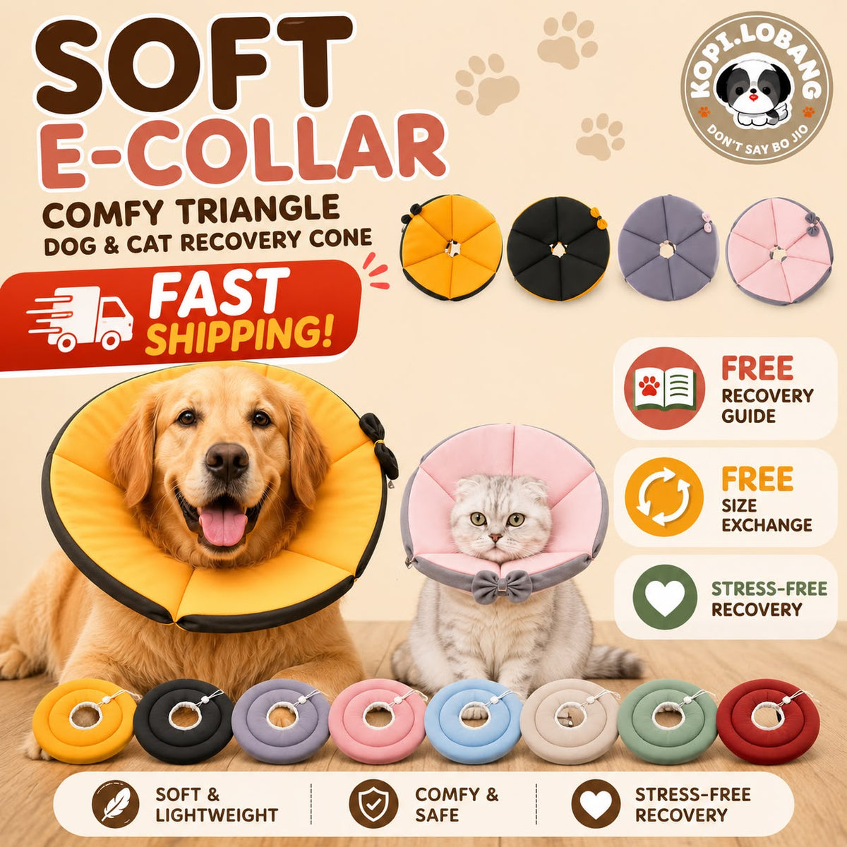 ✅[SG] [FAST] SOFT E-COLLAR COMFY TRIANGLE DOG & CAT RECOVERY CONE