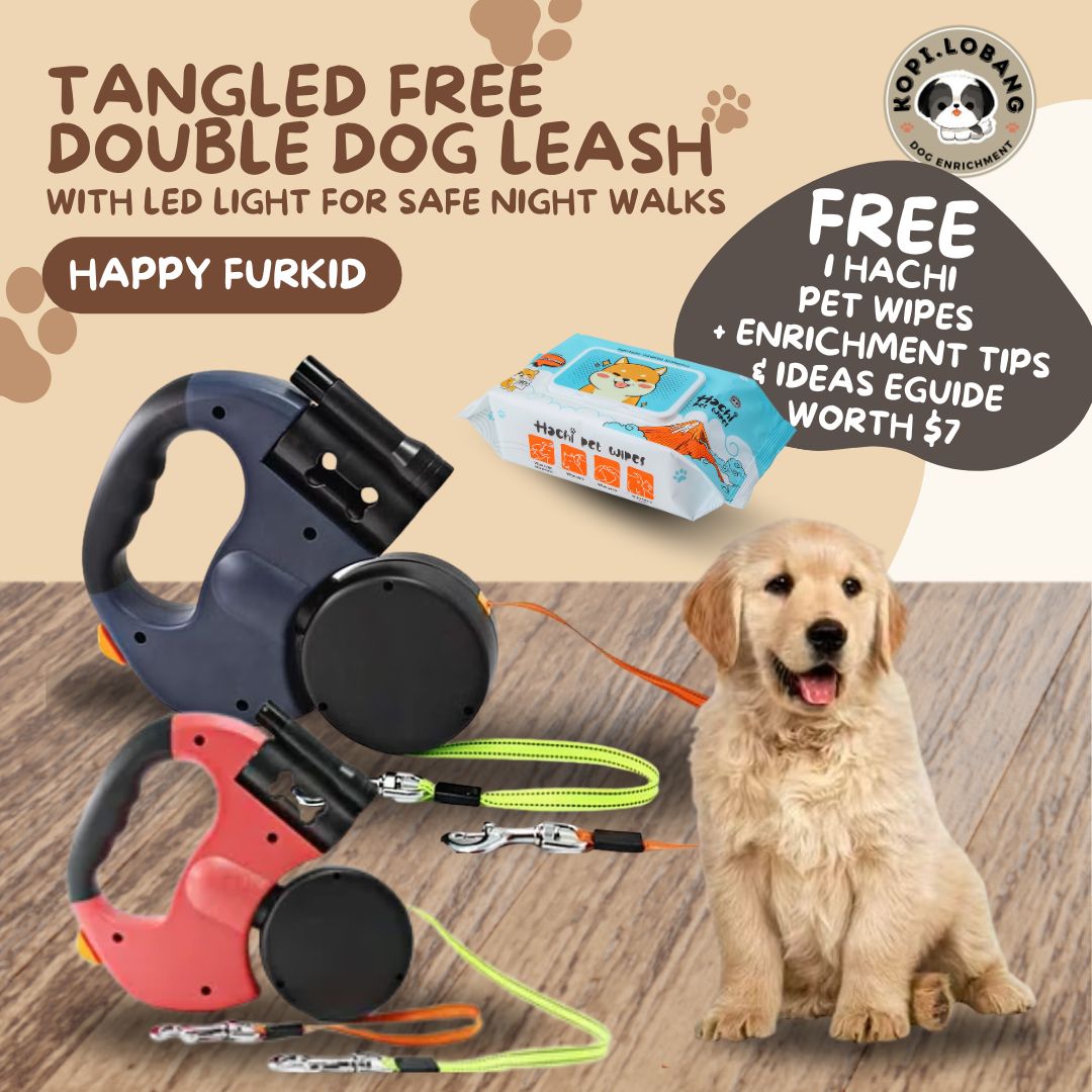 ✅[SG] Double Retractable Dog Leash – Tangle-Free for 2 Dogs with LED Light & Waste Bag Holder