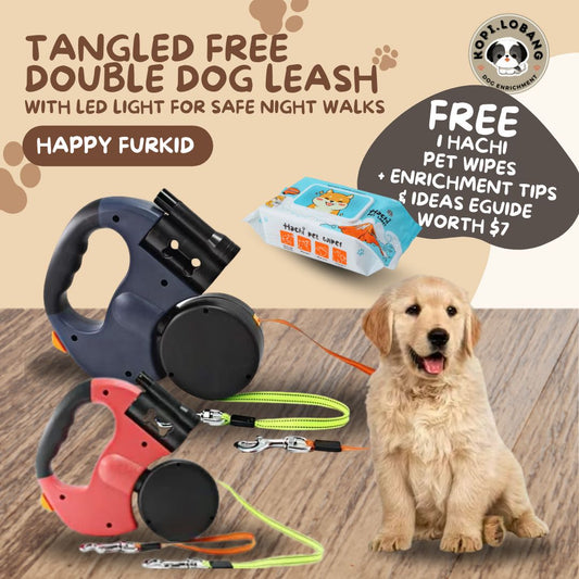 ✅[SG] Double Retractable Dog Leash – Tangle-Free for 2 Dogs with LED Light & Waste Bag Holder