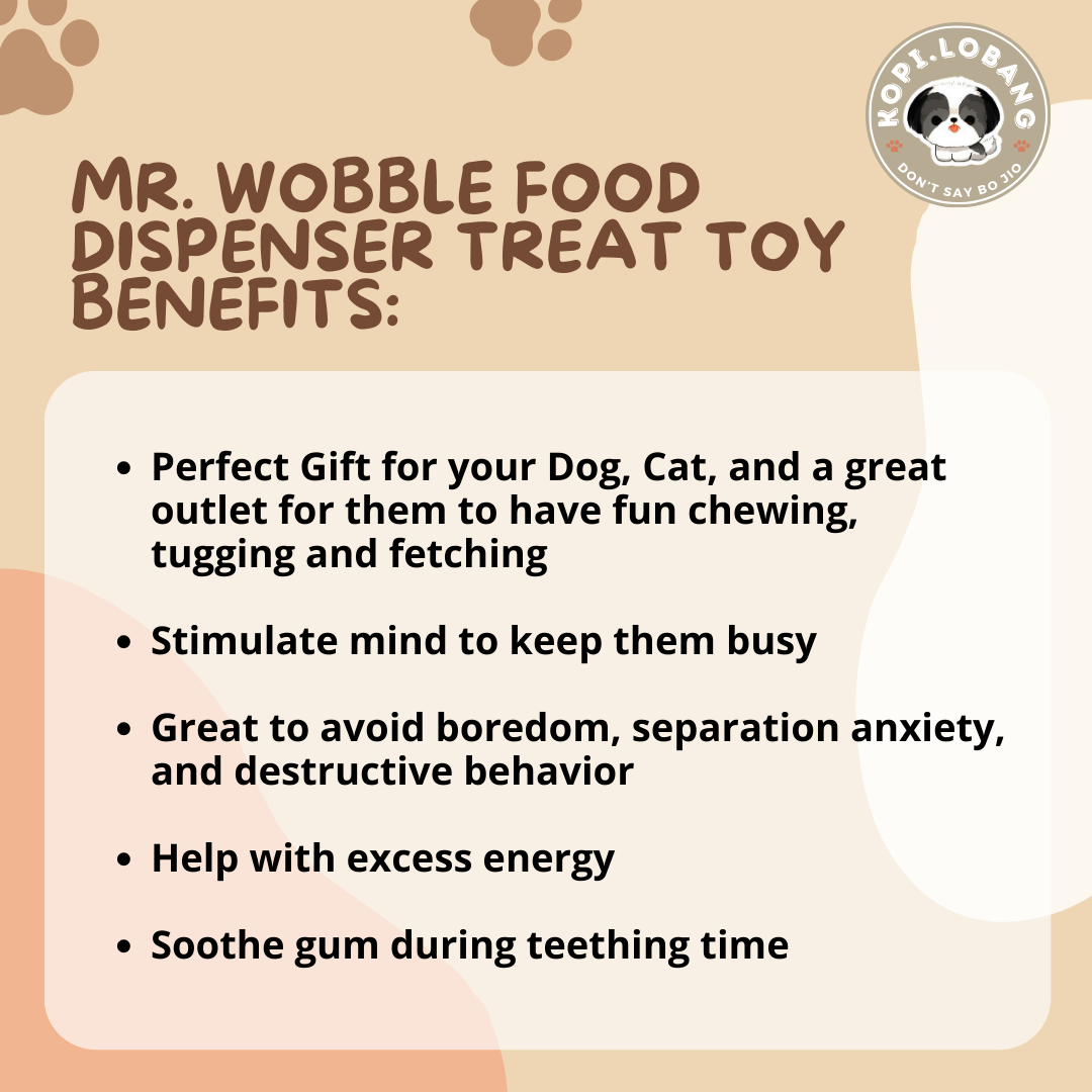 ✅[SG] MR. WOBBLE FOOD FEEDER TREAT DISPENSER TOY FOR DOG AND CAT★ FREE Enrichment Tips & Ideas e-Guide  Worth $7 ★Slow Feeding Train